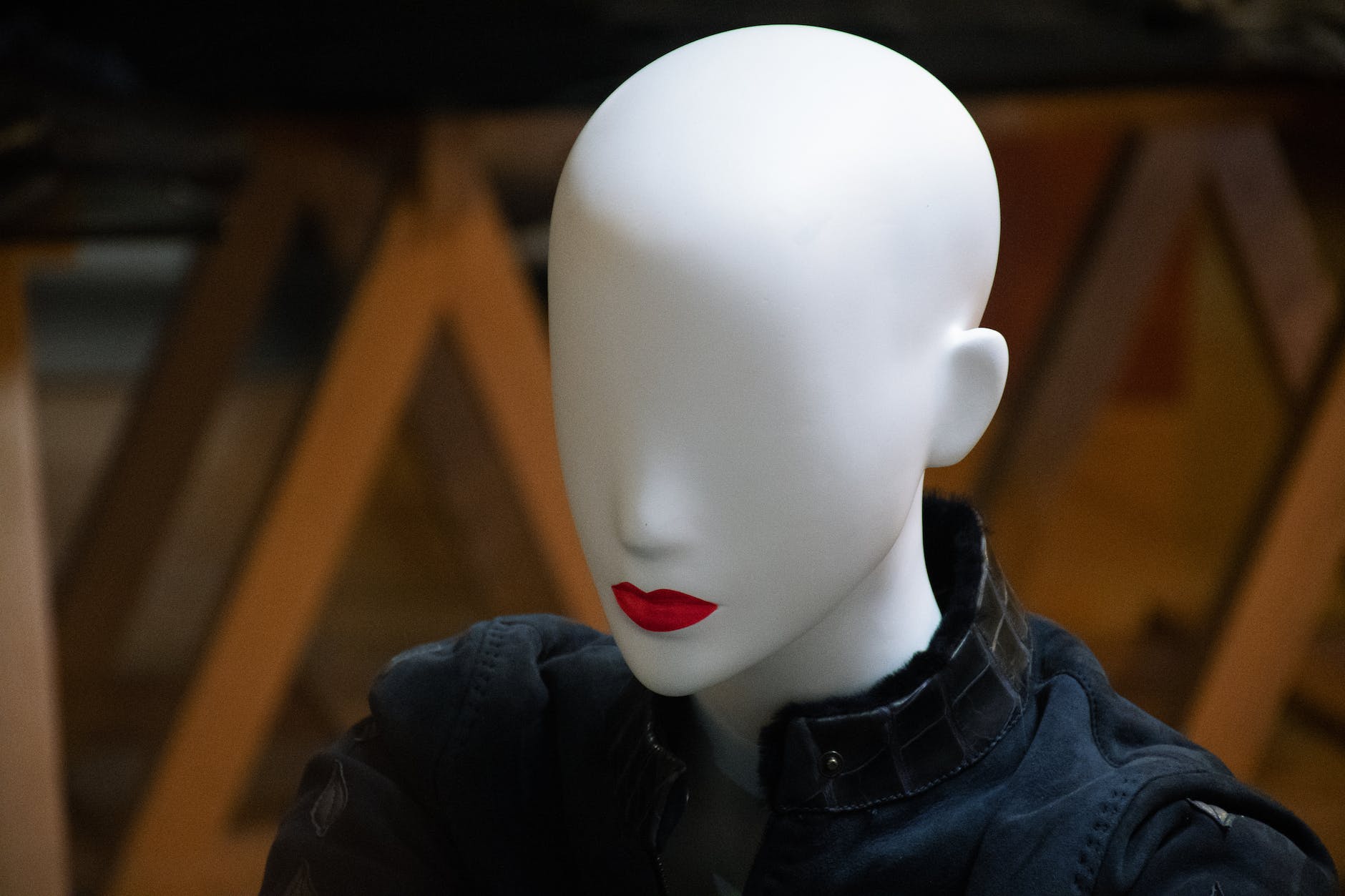 female mannequin wearing black jacket